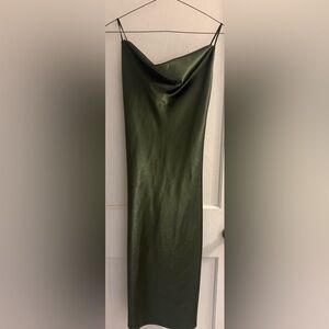 Birdy Grey Liza Olive Green Matte Satin Slip Dress Size Medium
